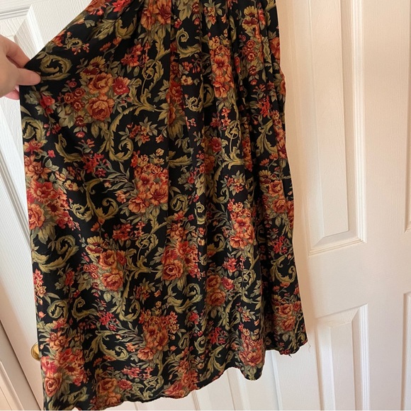 90s Floral Midi Dress V Neck Pockets - Picture 4 of 6